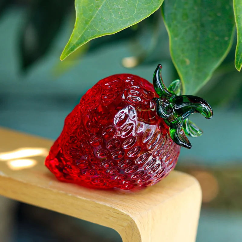 Decorbites™ Glas Rote Erdbeere Feigenfigur Kristall Frucht Miniatur Ornament Dekoration