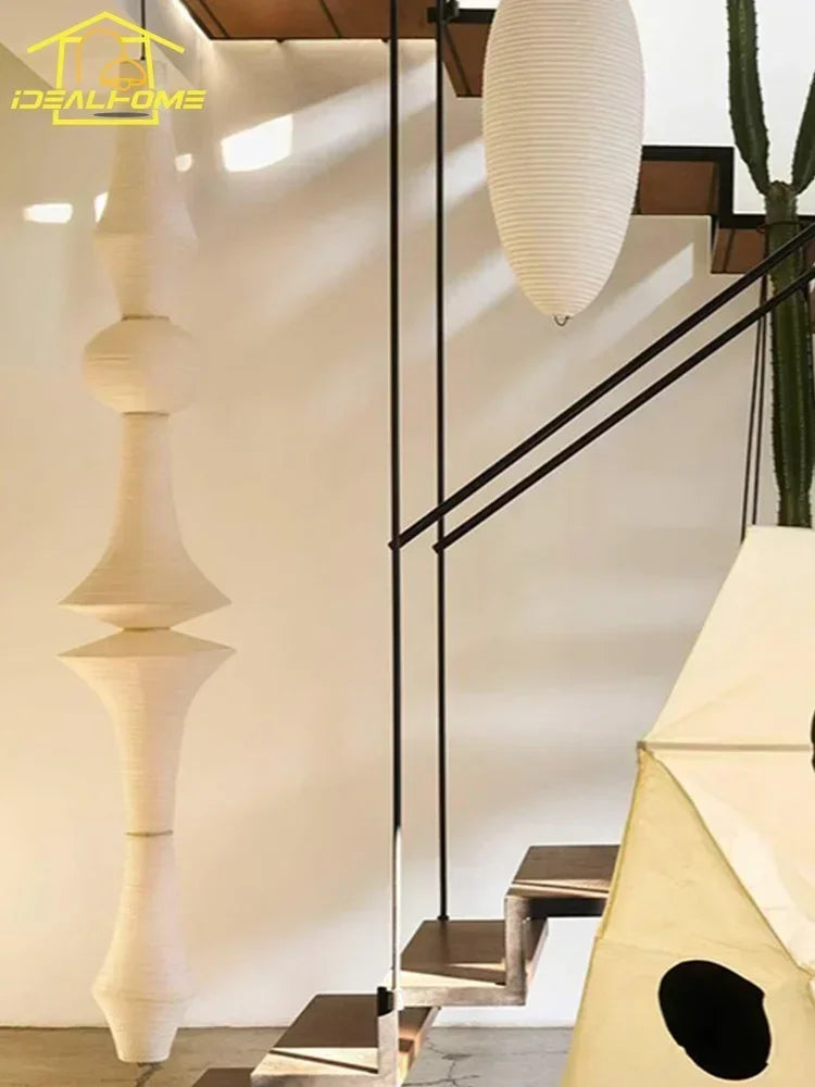 Akari-Style White Paper Wabi-Sabi Pendant Light