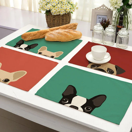 Decorbites™ Hunde-Katzen-Muster Baumwolle-Leinen Esstischsets 32*42 cm