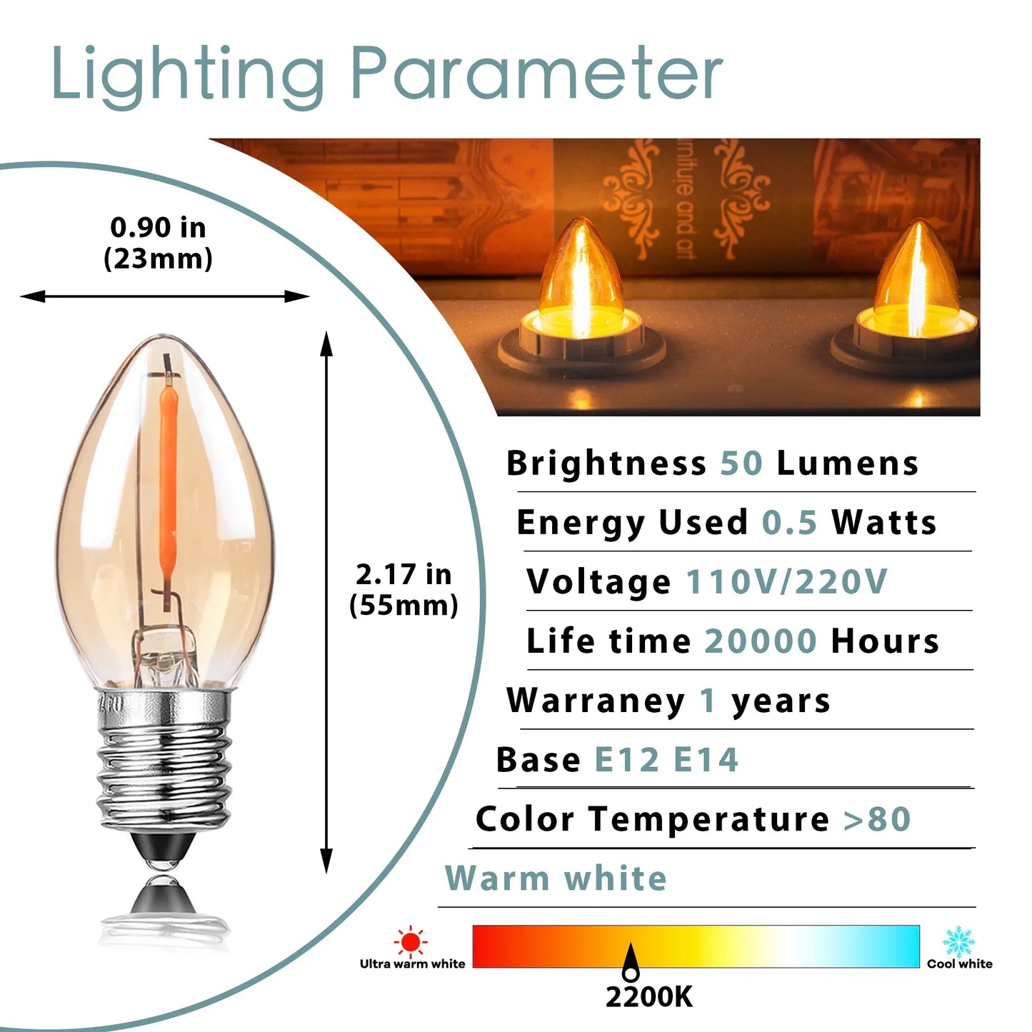 Decorbites™ Gold-Tönung Glas LED-Filament Kerzenleuchter Birne dimmbar 2200K 0,5W 110V 220V