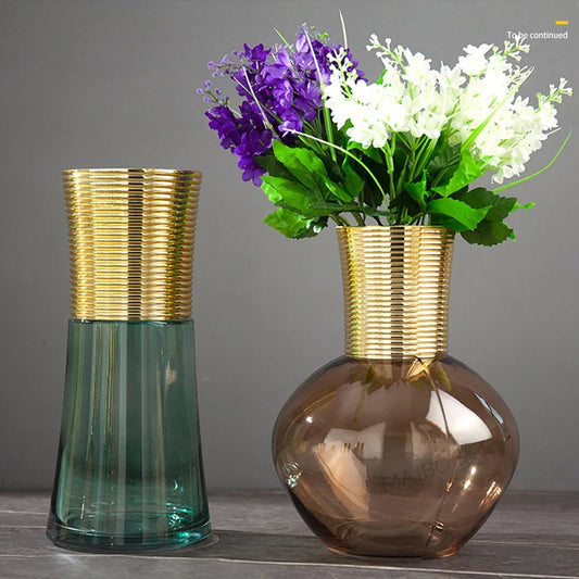 Decorbites™ Gold Metall Glas Vase: Runder transparenter Terrarium für Heimdekoration & Blumenarrangement