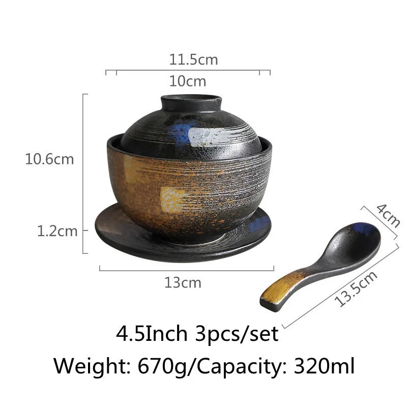 Decorbites™ Japanisches Keramik-Ramen-Bowl-Set – Nudelsuppe- & Reisbowl mit Deckel