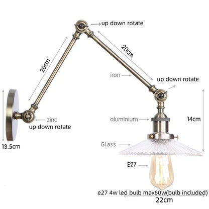 Decorbites™ Industrielle Schwenkbare Loft-Lampe mit Vintage-Design und klarem Glas-Spiegel-Licht