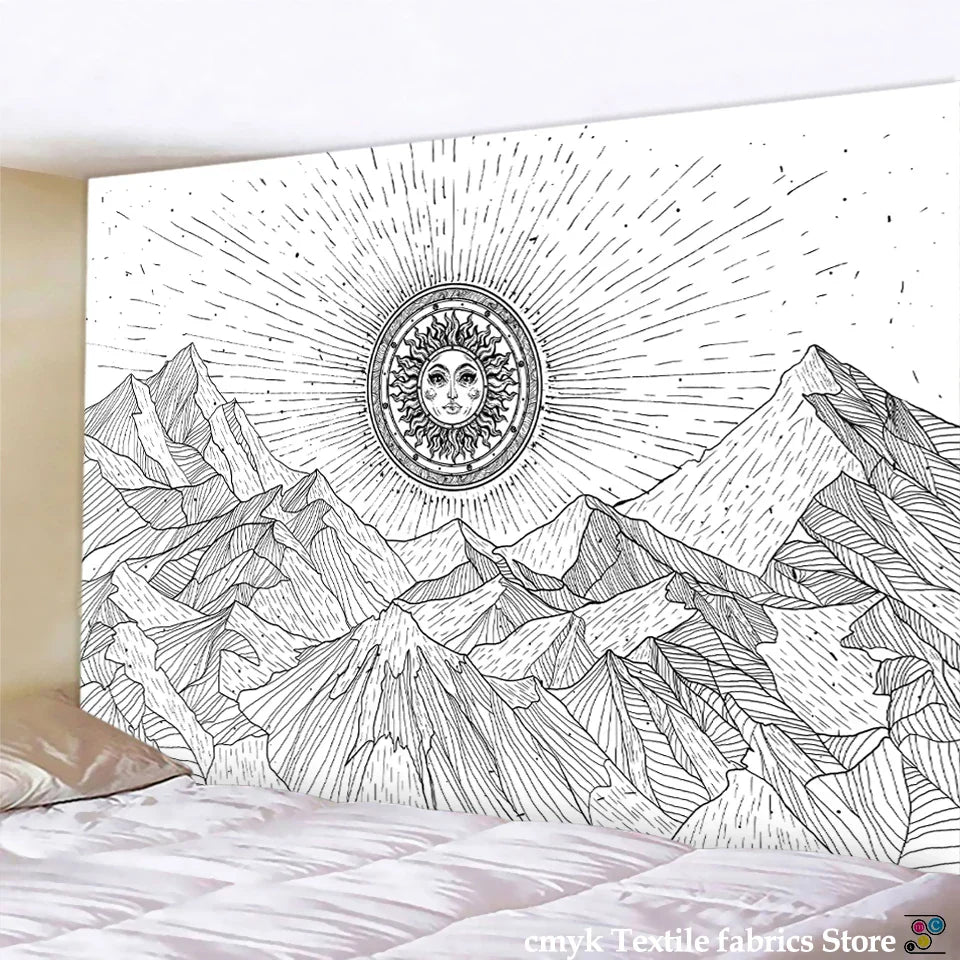 Decorbites™ Schwarz-Weiß-Sterne-Mandalas-Tapisserie - Wohnraumausstattung