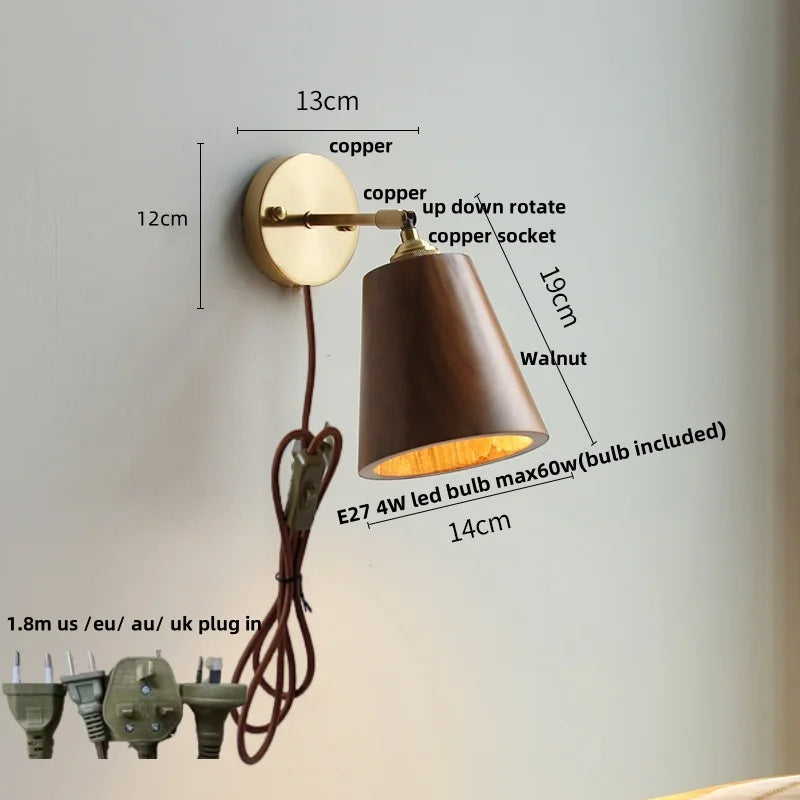 Decorbites™ LED Wandleuchte aus Walnussholz mit Zugschalter Moderner japanischer Stil Spiegelleuchte