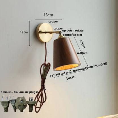 Decorbites™ LED Wandleuchte aus Walnussholz mit Zugschalter Moderner japanischer Stil Spiegelleuchte