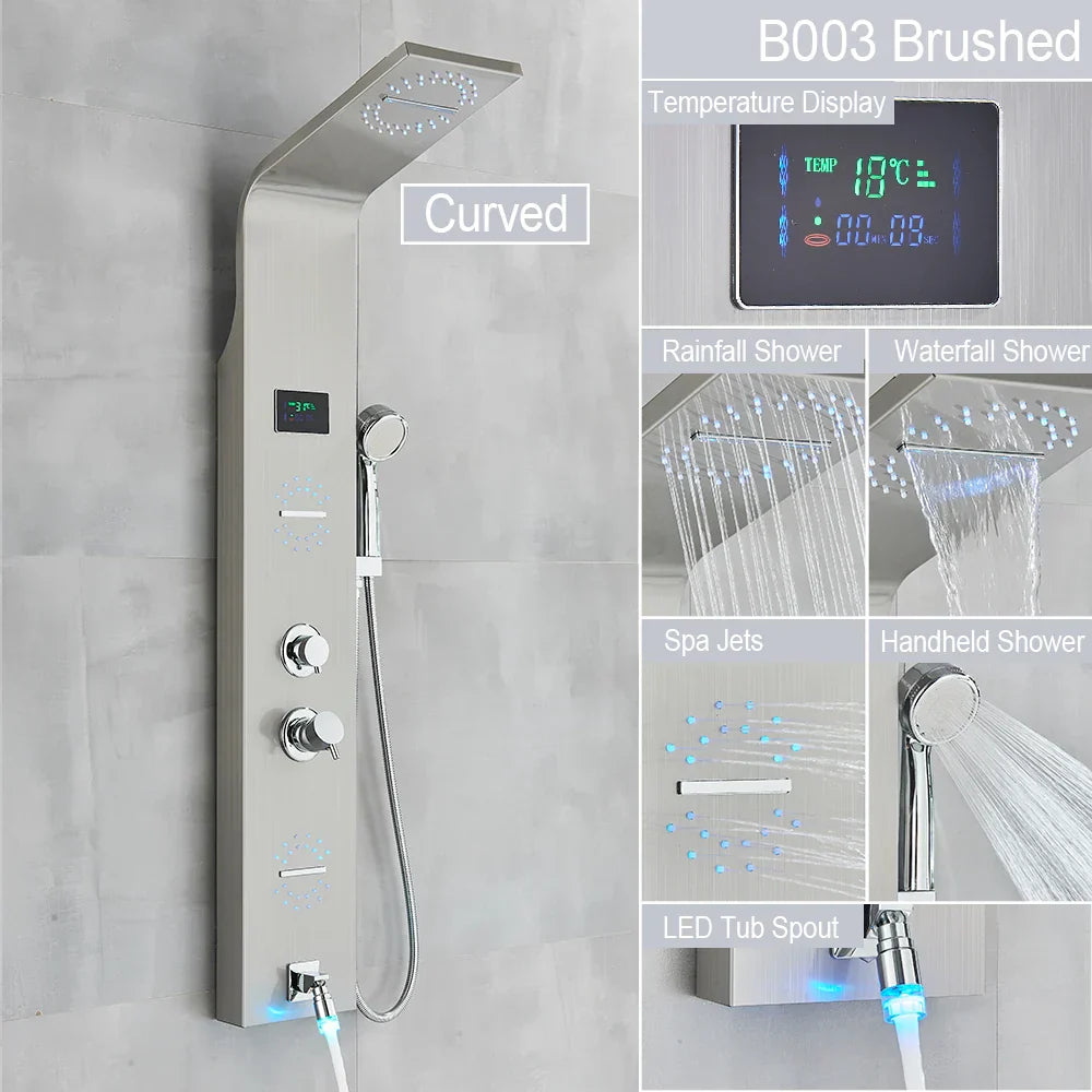 Decorbites™ LED-Licht-Duscharmatur-System: Regenwald, Massage-Düsen, Wasserfall-Panel mit Temperatursteuerung