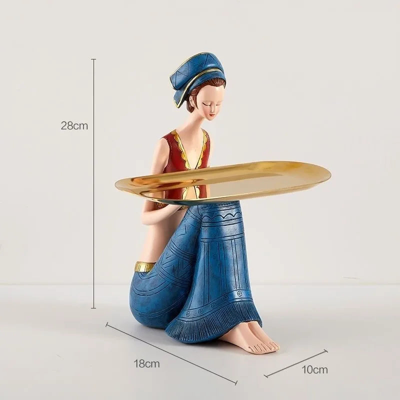 DecorBites™ Cute Girls Storage Tray Resin Ornaments, Home Decor Crafts & Office Desk Figurines