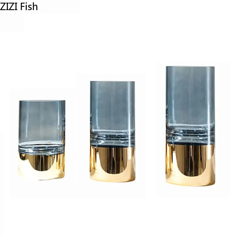 Decorbites™ Goldenes Glasvasen Klarer Schreibtisch-Dekor Hydroponische Blumenarrangement Knospen Blumentopf