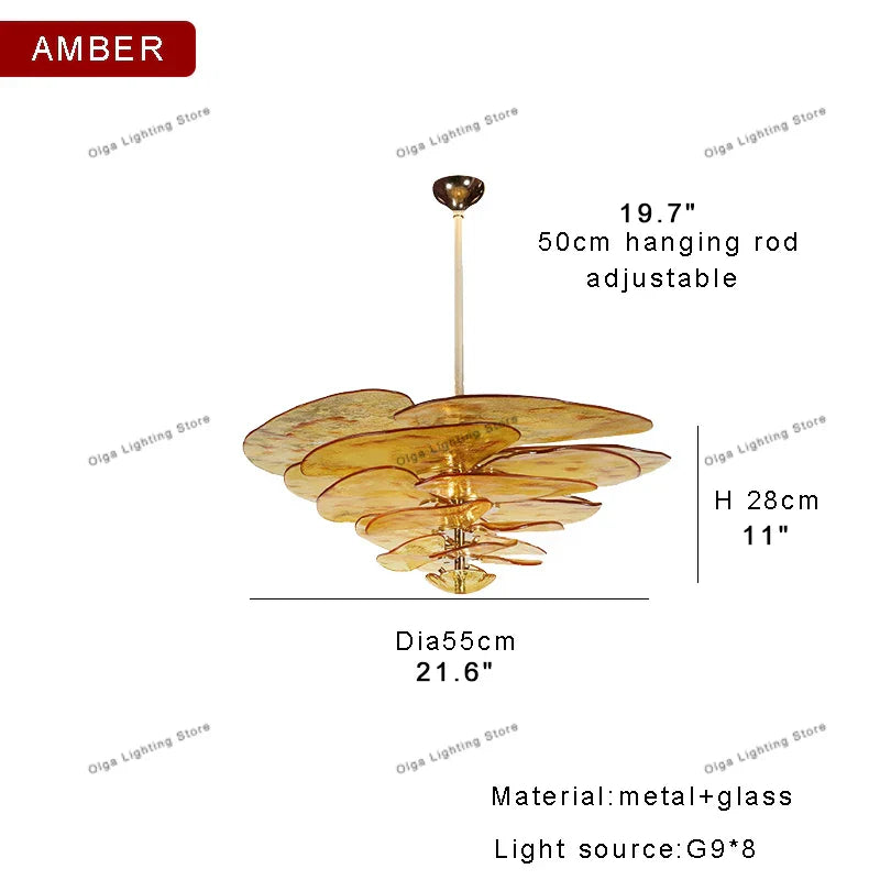 Decorbites™ Grüne Blatt Glas Deckenleuchter - Elegante Vintage-Lüster für Wohnzimmer- und Esszimmer-Dekoration