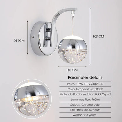 DecorBites™ Gold Crystal Bubble Wall Sconce Light for Home Bedroom Decor