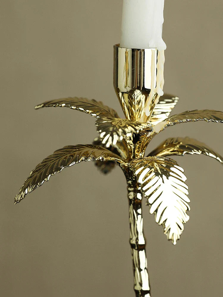 DecorBites™ Golden Metal Candlestick with Volakos White Marble Base for Luxury Home Decor