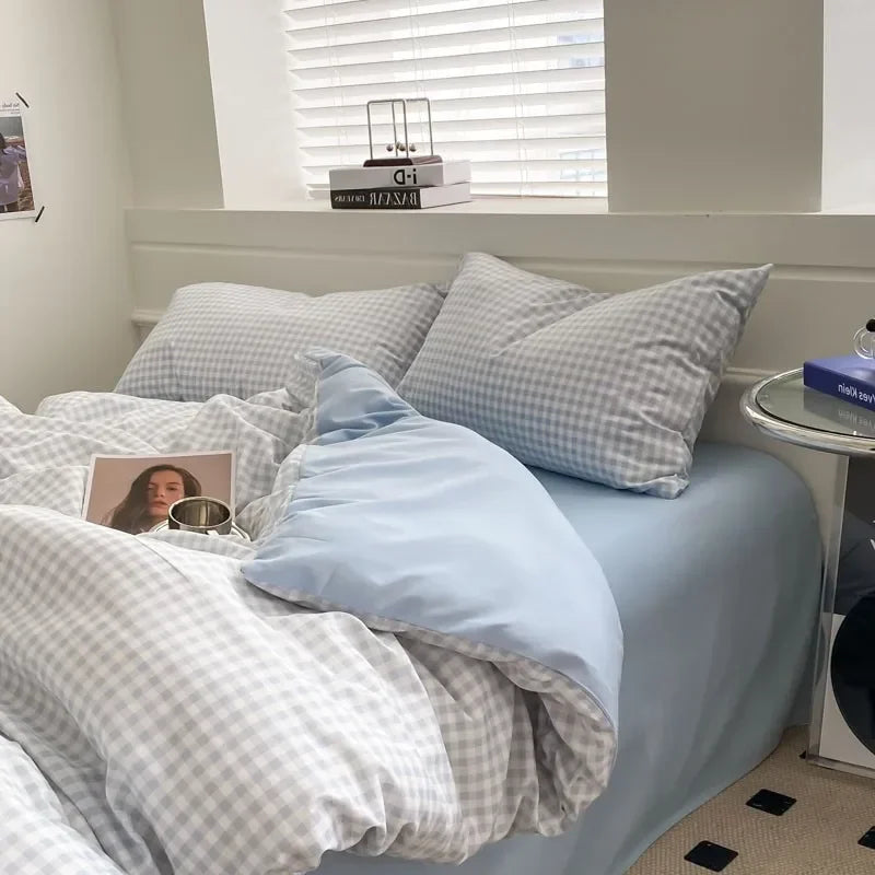 Cotton Grid Print Bed Set