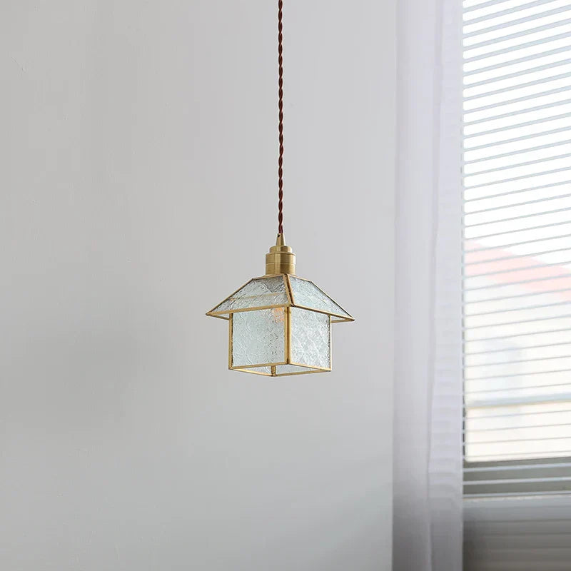 DecorBites™ Cube Glass LED Pendant Light: Modern Copper Hanging Lamp for Bedroom, Restaurant, Hallway