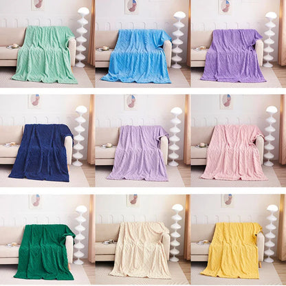 DecorBites™ Cozy Jacquard Plush Blanket: Soft Winter Sofa Throw, Office Travel Nap Shawl