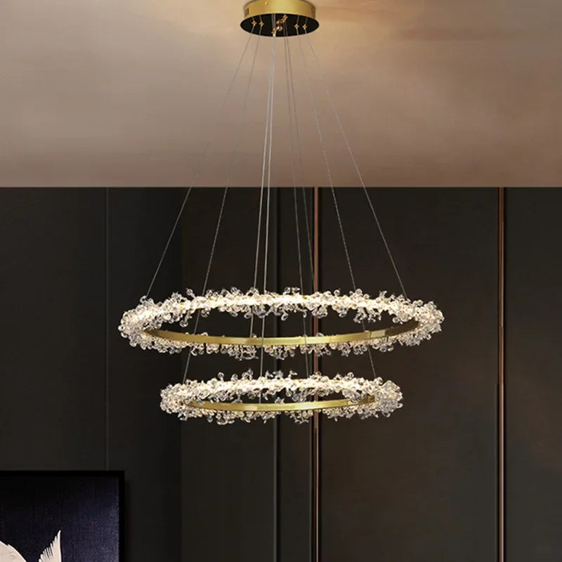 Decorbites™ Kristall-Gold-Ring-LED-Kronleuchter für die Heimdekoration im luxuriösen Wohnzimmer, Esszimmer und Schlafzimmer