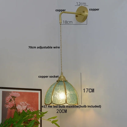 Decorbites™ Glas Messing LED Wandarmleuchte mit Zugschalter Vintage Waschtischleuchte