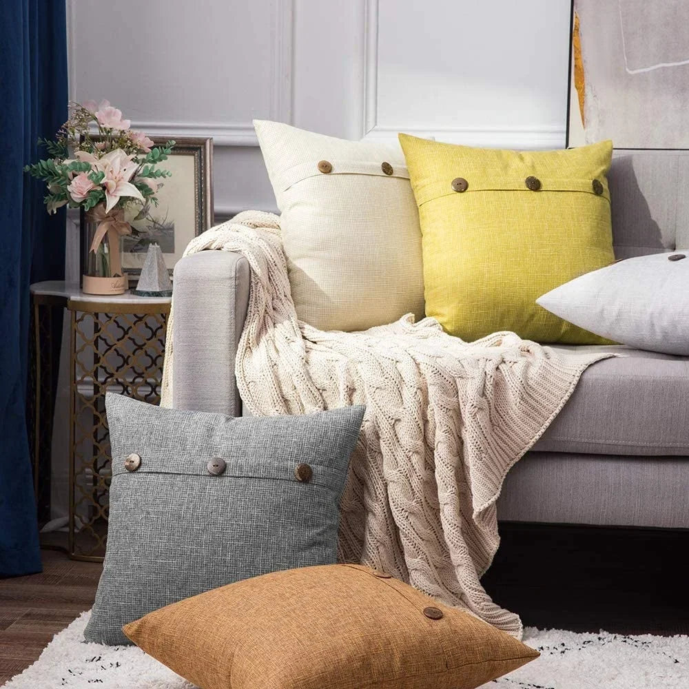 DecorBites™ Linen Button Sofa Cushion Cover Set for Living Room and Bed