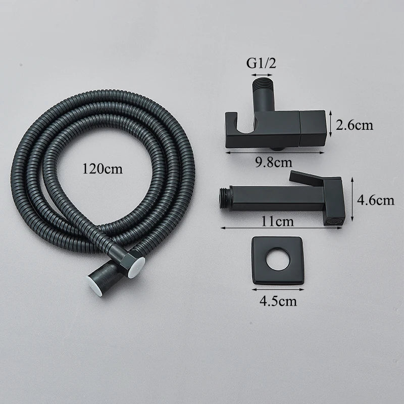 Decorbites™ Schwarze Messing-Bidetarmatur: Einhebel-Kaltwassertemperatur, Handbrause, Hygienischer Duschreiniger