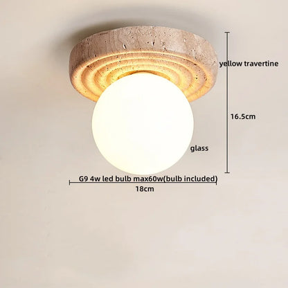 Decorbites™ Japan-Stil LED-Deckenleuchte Gelber Travertin-Stein Holz-Basis Schlafzimmer-Leuchte.