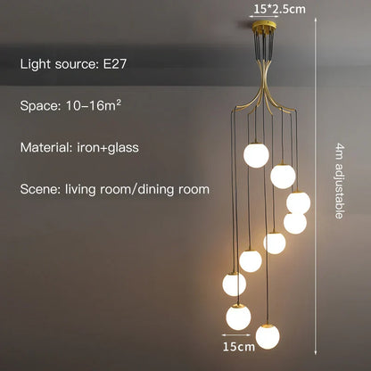 Decorbites™ Glas-Kugel-LED-Kronleuchter, moderner minimalistischer Loft-Villa-Treppenhaus-Dekor