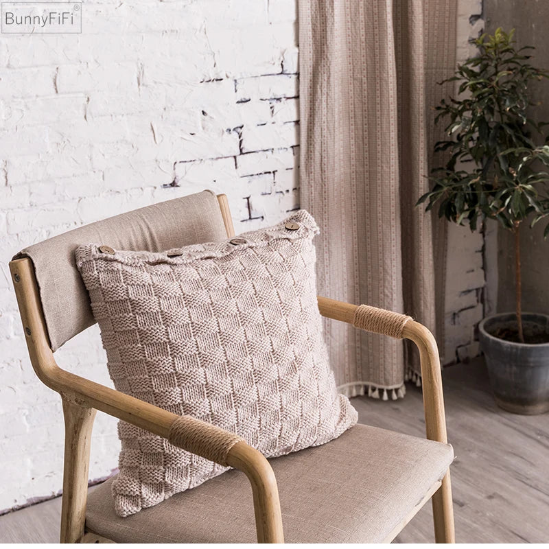 Decorbites™ Strick-Kissenbezug Nordischer Stil Knopföffnung Grau Elfenbein Kaffee