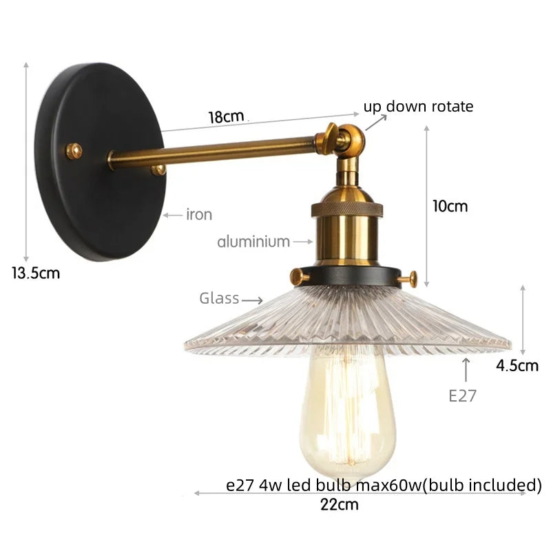 Decorbites™ Industrielles Loft-LED-Wandleuchte für Schlafzimmer, Badezimmer, Treppen - Steckdosensichtbare Eisenlampe