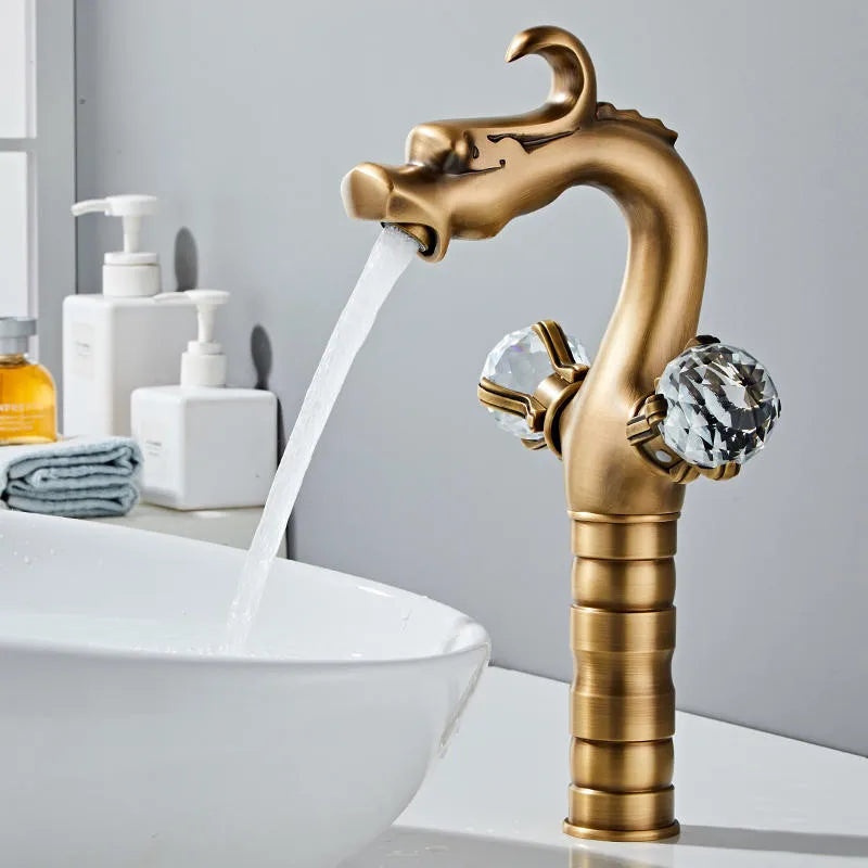 Gold Crystal Basin Faucet With Double Handles
