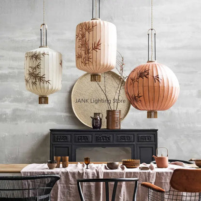 Decorbites™ Bambusblatt-Muster-Laterne Hängelampe – Handgemalte japanische Stil-Raumdekoration