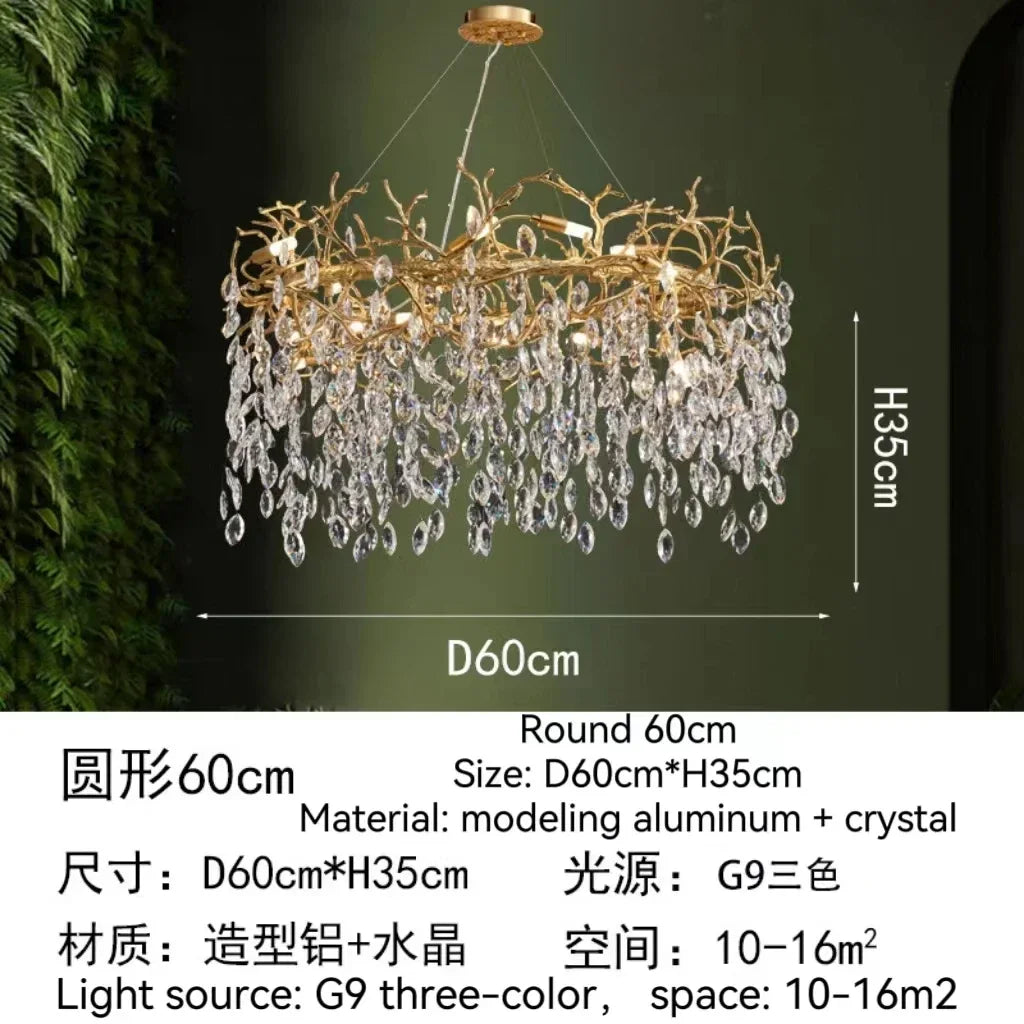 Decorbites™ Golden Crystal Tree Deckenleuchter, Luxuriöse Aluminium-Kunstarmatur