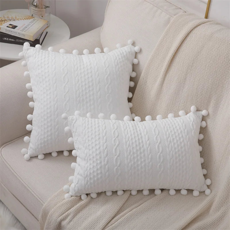 Cotton Pompom Cushion Cover