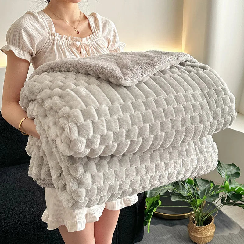 DecorBites™ Double-Layer Lamb Plush Throw Blanket for Home and Travel