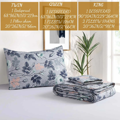 Decorbites™ Graue Patchwork-Blumendruck-Bettüberwurf-Set, ultra weich für alle Jahreszeiten