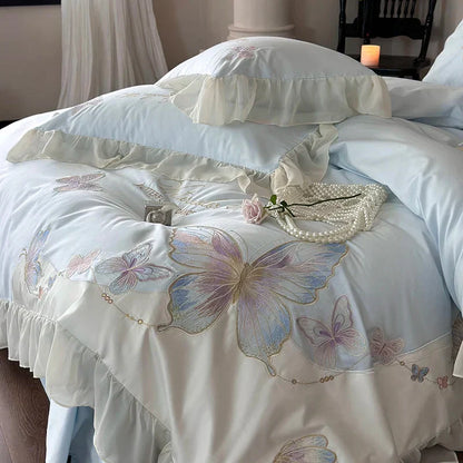 DecorBites™ French Lace Butterfly Embroidery Bedding Set in 100S Egyptian Cotton