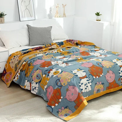 DecorBites™ Japanese Cotton Gauze Boho Throw Blanket - Summer Cool Quilt for Beds and Sofas