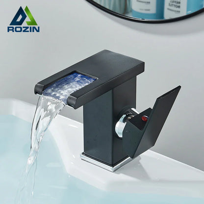 Decorbites™ LED Schwarzer Wasserfall Beckenarmatur: Deckengemontierter Hydroelektrischer Mischbatterie Hahn