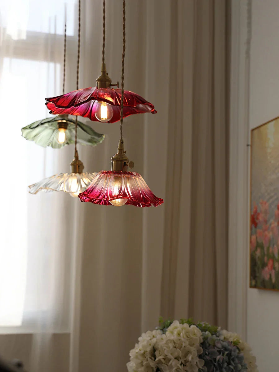 Decorbites™ Japanische Sonnenblumen-Glasanhängerleuchten Moderne Messing-Hanglampenarmatur