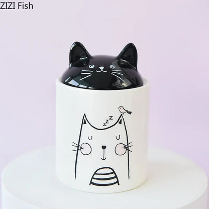 Decorbites™ Schwarze Katze Keramik-Schmuckdose Kosmetikdose Duftgefäß Bonbon-Dosen