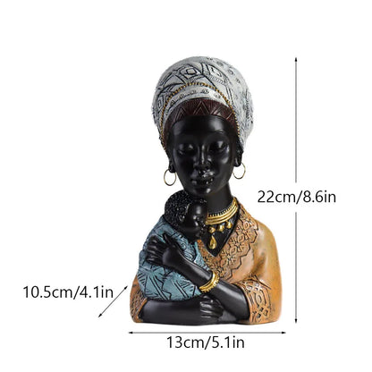 Decorbites™ Afrikanische Exotische Schwarze Mutter- und Kind-Harzstatuen Retro-Figuren für die Heimdekoration