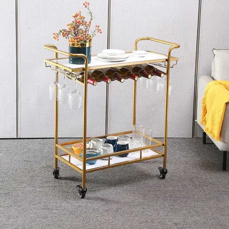 Decorbites™ Getränkewagen Weinregal Barkarren Glasbecherhalter Küche Esszimmer Schwarz Gold