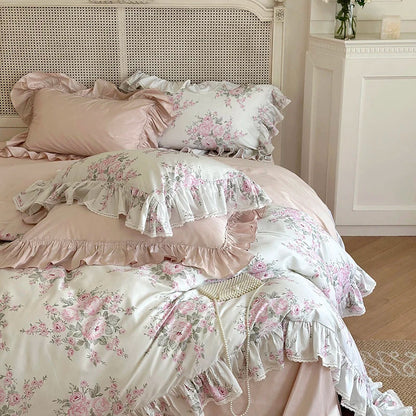 Decorbites™ Französisches Rosen-Spitzen-Volants-Bettwäsche-Set - 1000TC Ägyptische Baumwolle Luxus Vintage