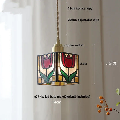Decorbites™ Bunte Glas-Magisches-Würfel-LED-Hängeleuchte Tiffany-Stil Holz-Hänge-Lampe