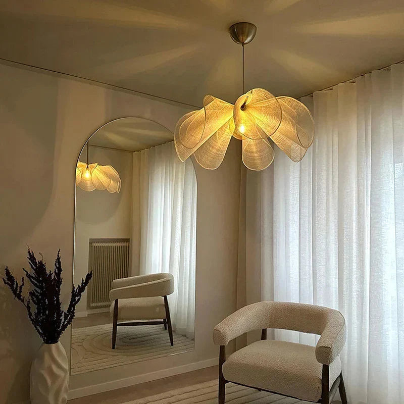 Decorbites™-Creme-Stoff-Blumen-Kronleuchter LED-Esszimmertisch-Hängeleuchte