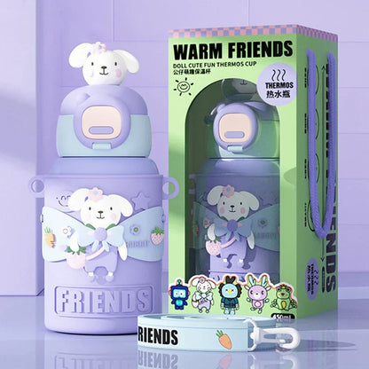 Decorbites™ Kinder-Cartoon-Edelstahl-Thermowasserflasche mit Trinkhalm