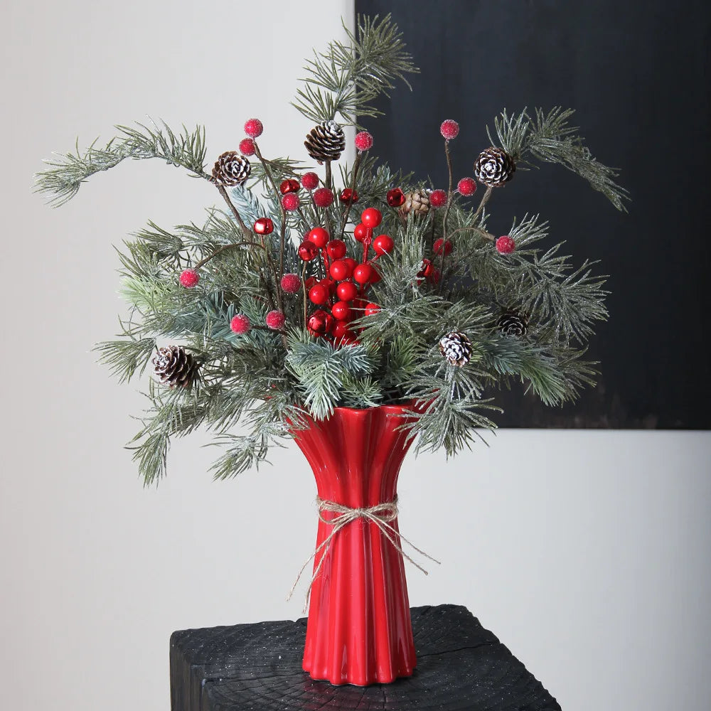 Decorbites™ Geometrisches Faltenmuster Keramikvase Rotes Blumenarrangement Terrarium Wohnraumausstattung