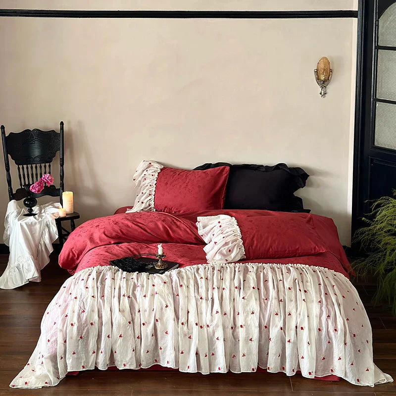 DecorBites™ Egyptian Cotton Lace Ruffles Wedding Bedding Set 4-Piece Luxe Collection