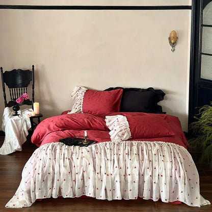 DecorBites™ Egyptian Cotton Lace Ruffles Wedding Bedding Set 4-Piece Luxe Collection