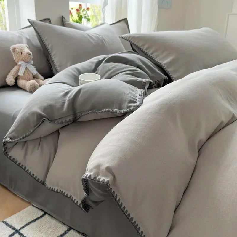 DecorBites™ Double-Layer Cotton Bedding Set - Soft, Skin-Friendly Solid Cover for Single Queen Bed