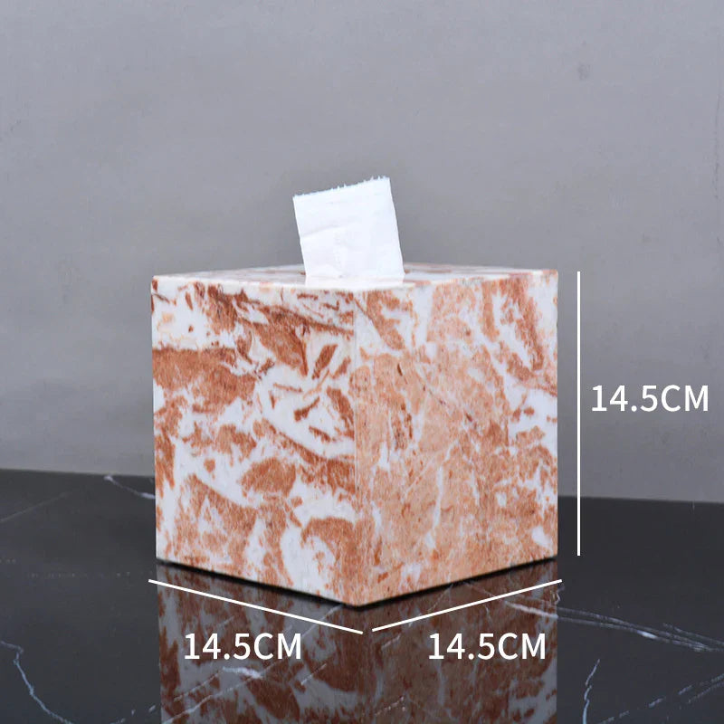 DecorBites™ Coral Pink Marble Bathroom Accessories Set: Dispenser, Dish, Holder, Tissue Box, Tray