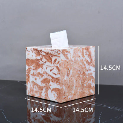 DecorBites™ Coral Pink Marble Bathroom Accessories Set: Dispenser, Dish, Holder, Tissue Box, Tray